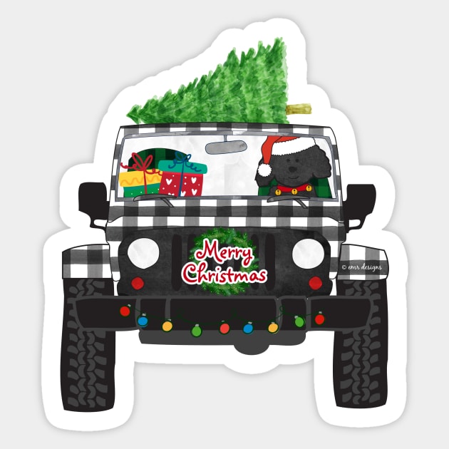 Cartoon Labradoodle Black Buffalo Plaid Merry Christmas Jeep Sticker by EMR_Designs